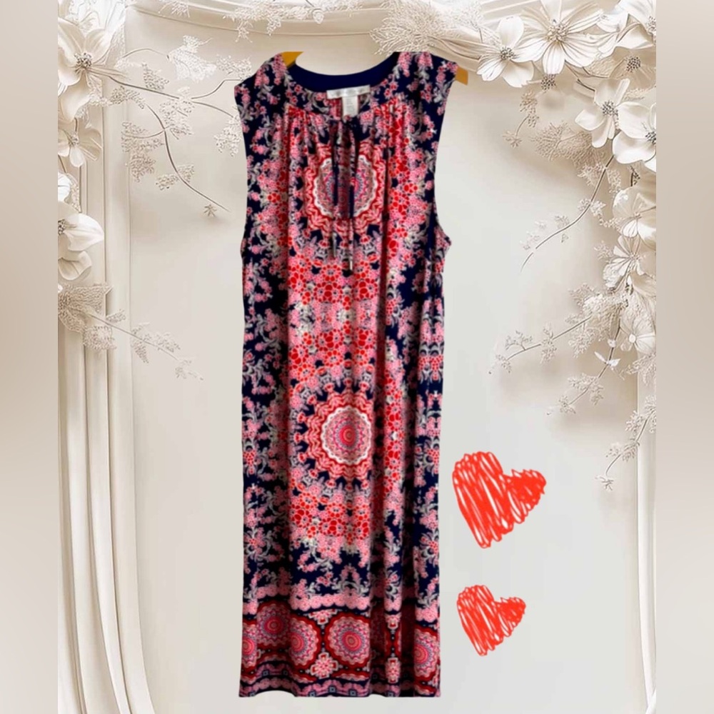 London Times midi sleeveless boho style pattern shift dress. Size 4